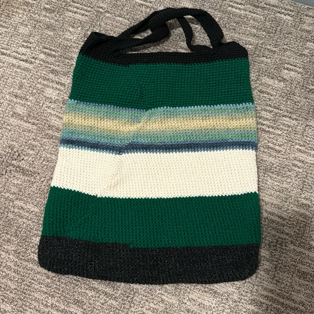 Striped Knit Tote Bag - Green and White